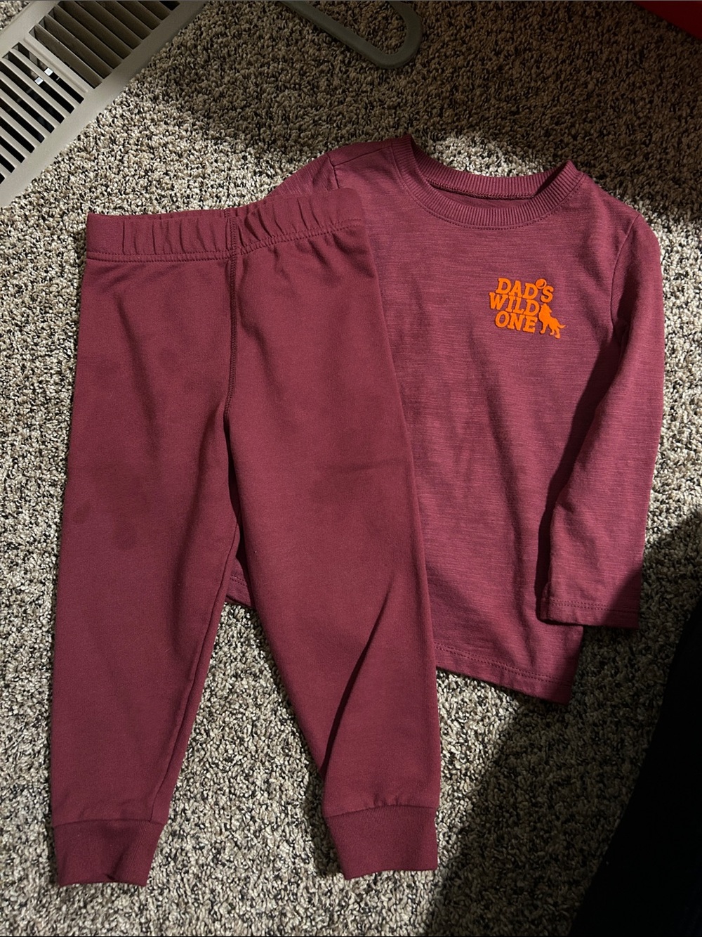 Kids Burgundy Thermal Top & Bottom Set with Orange Logo